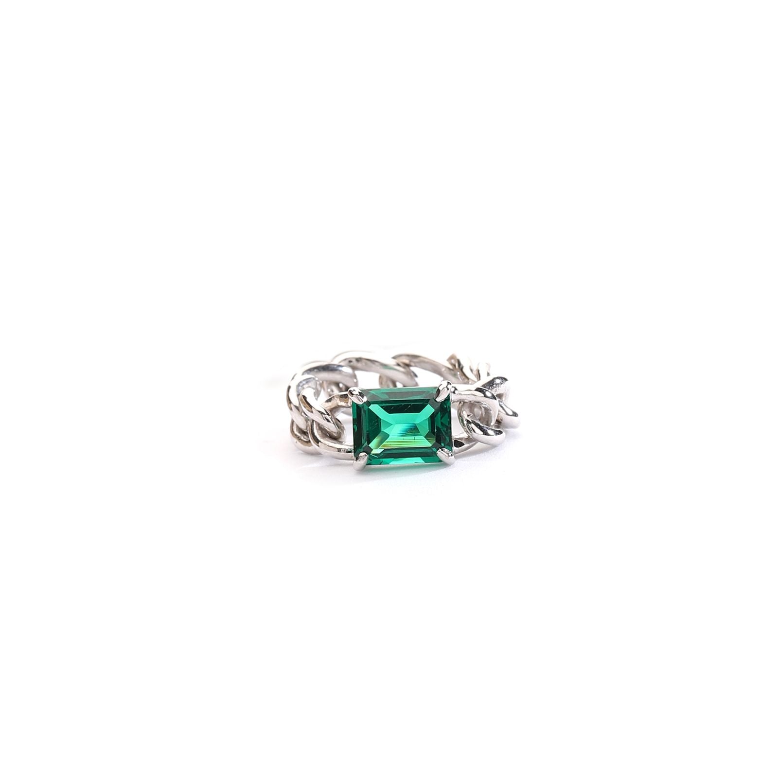 925 Sterling Silver Ring with Lab-Created Emerald – Twisted Vine Design