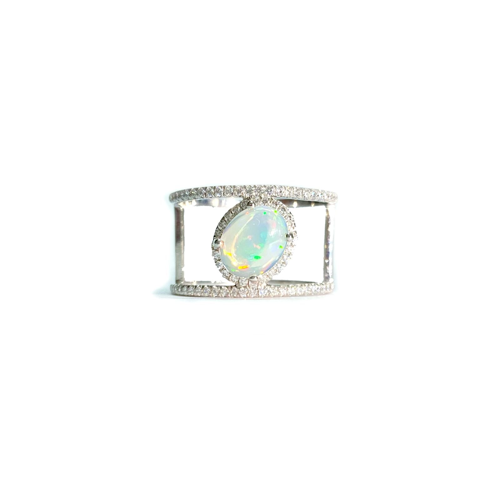 Vintage 925 sterling silver Opal Gemstone CZ ring For Women