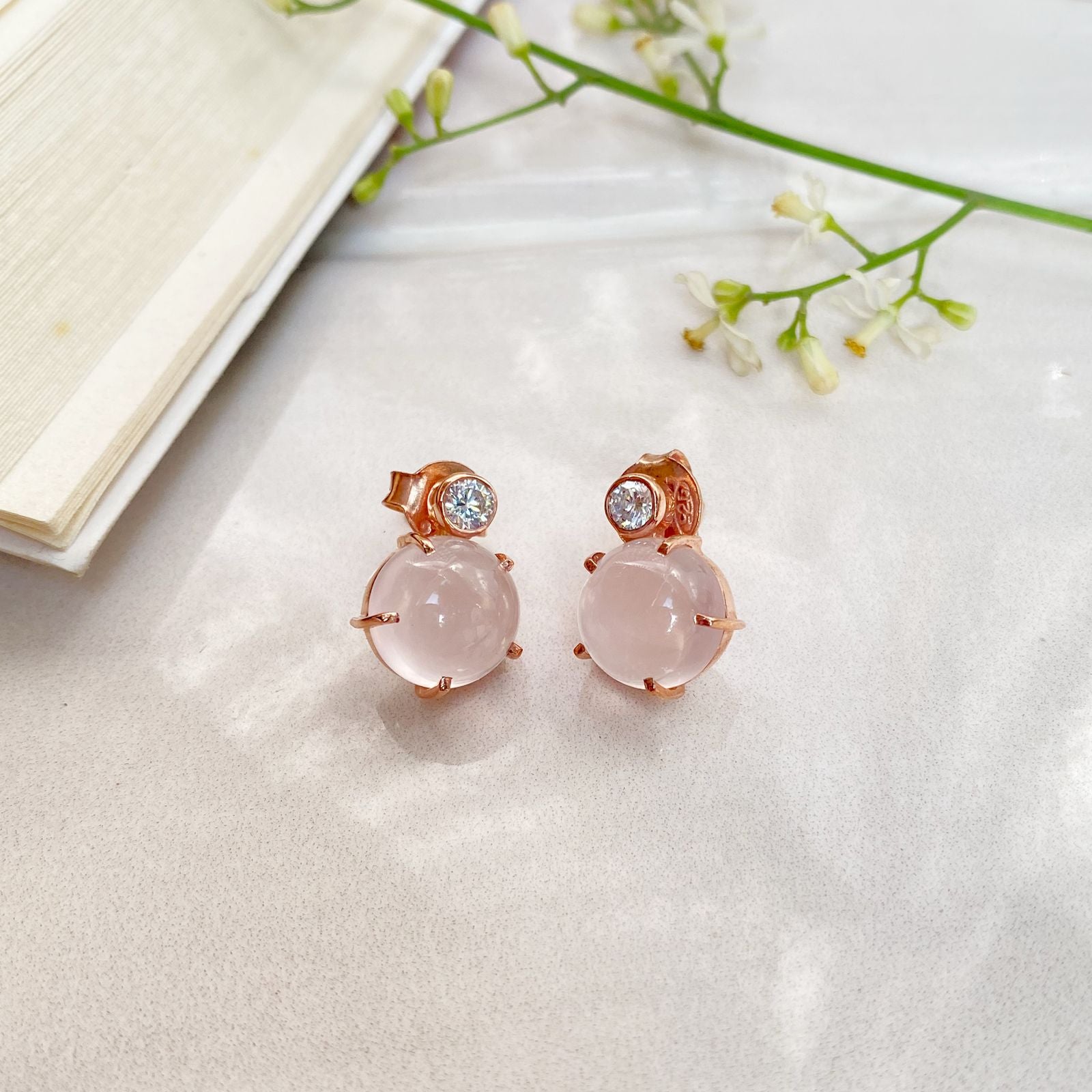 925 Sterling Silver Rose Quartz Stud Earrings – Natural Gemstone Studs