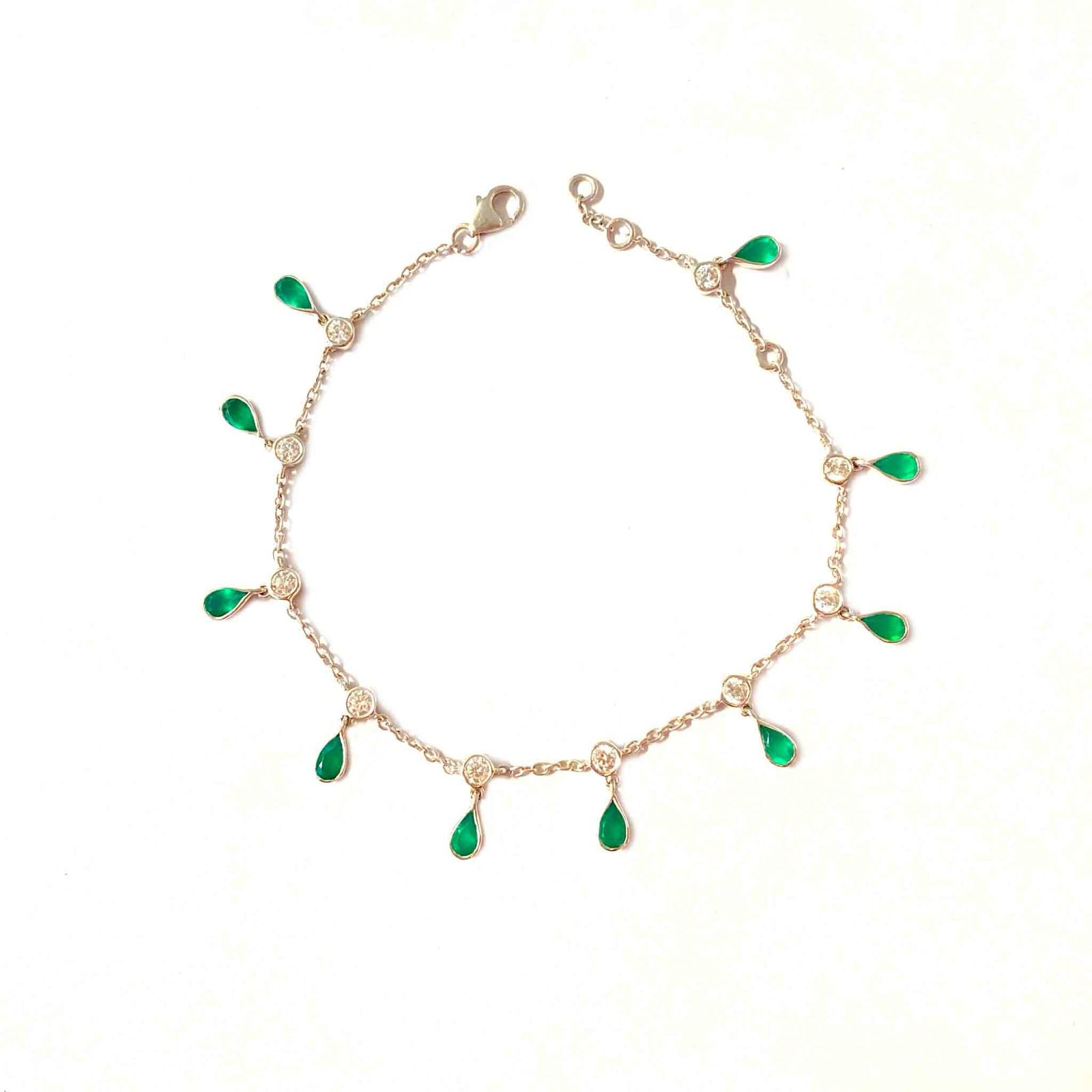 Gold-Plated Emerald Bracelet – Elegant Green Gemstone Chain Design