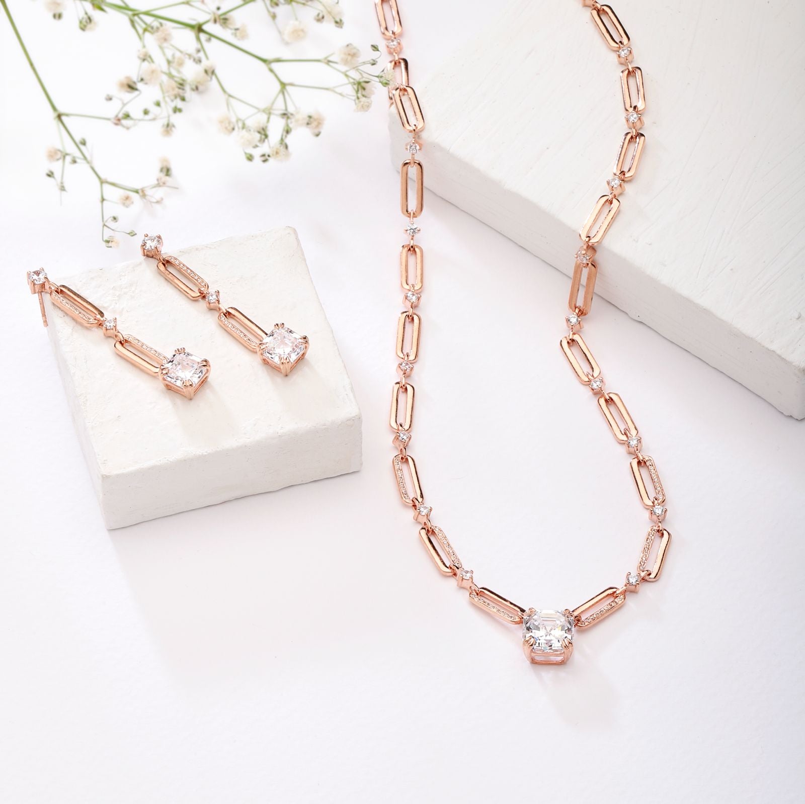 925 Sterling Silver Necklace & Earring Set with Sparkling CZ Stones