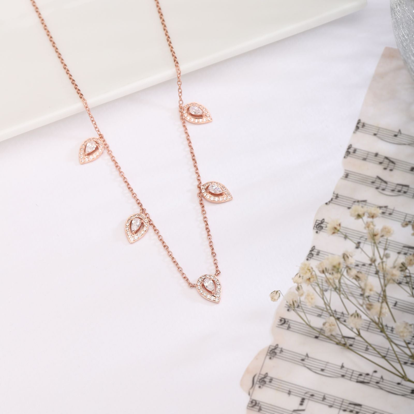 Rose Gold CZ Teardrop Necklace – Dainty Cubic Zirconia Pendant Jewelry