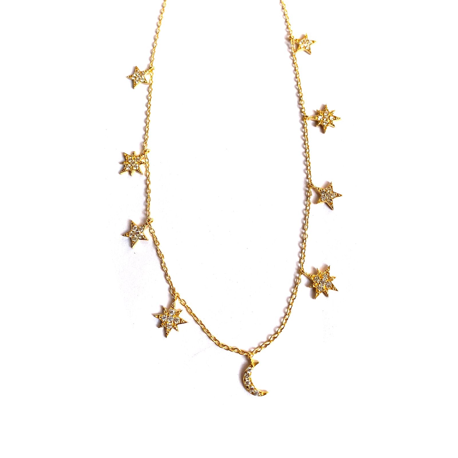 Gold Moon and Star CZ Necklace – Celestial Charm Jewelry for Women