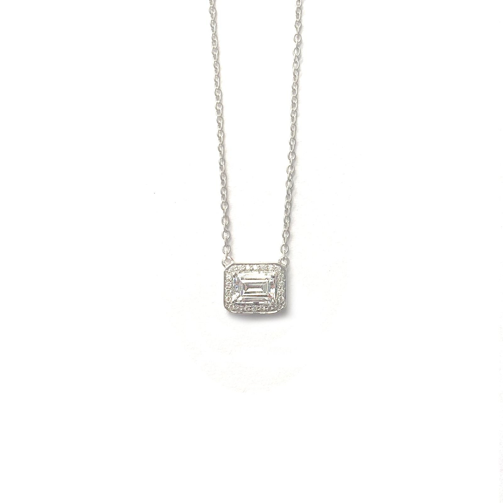 Dainty Baguette CZ Pendant Necklace – Sterling Silver Square Charm