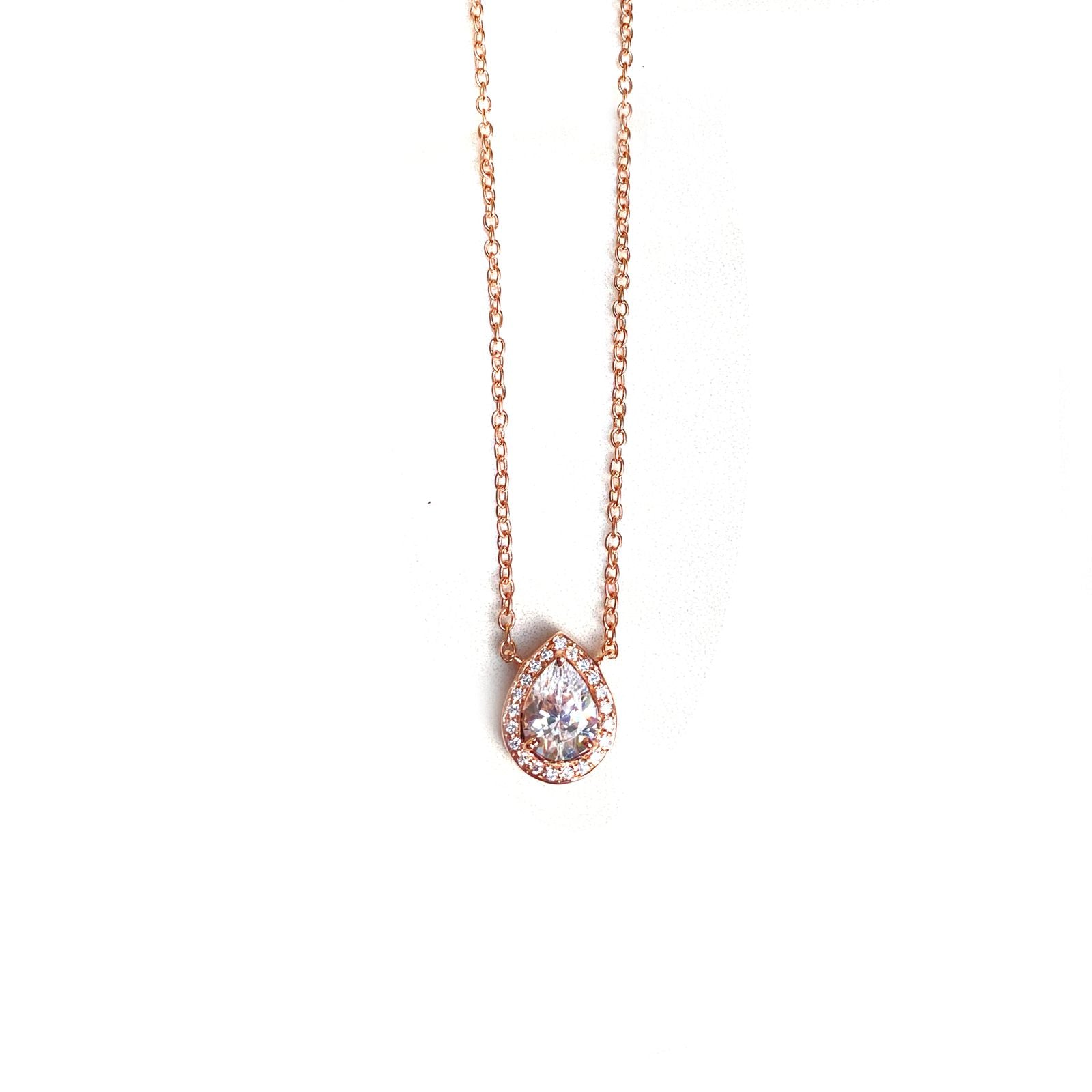 Rose Gold Teardrop CZ Pendant Necklace – Dainty Pear-Shaped Cubic Zirconia Jewelry