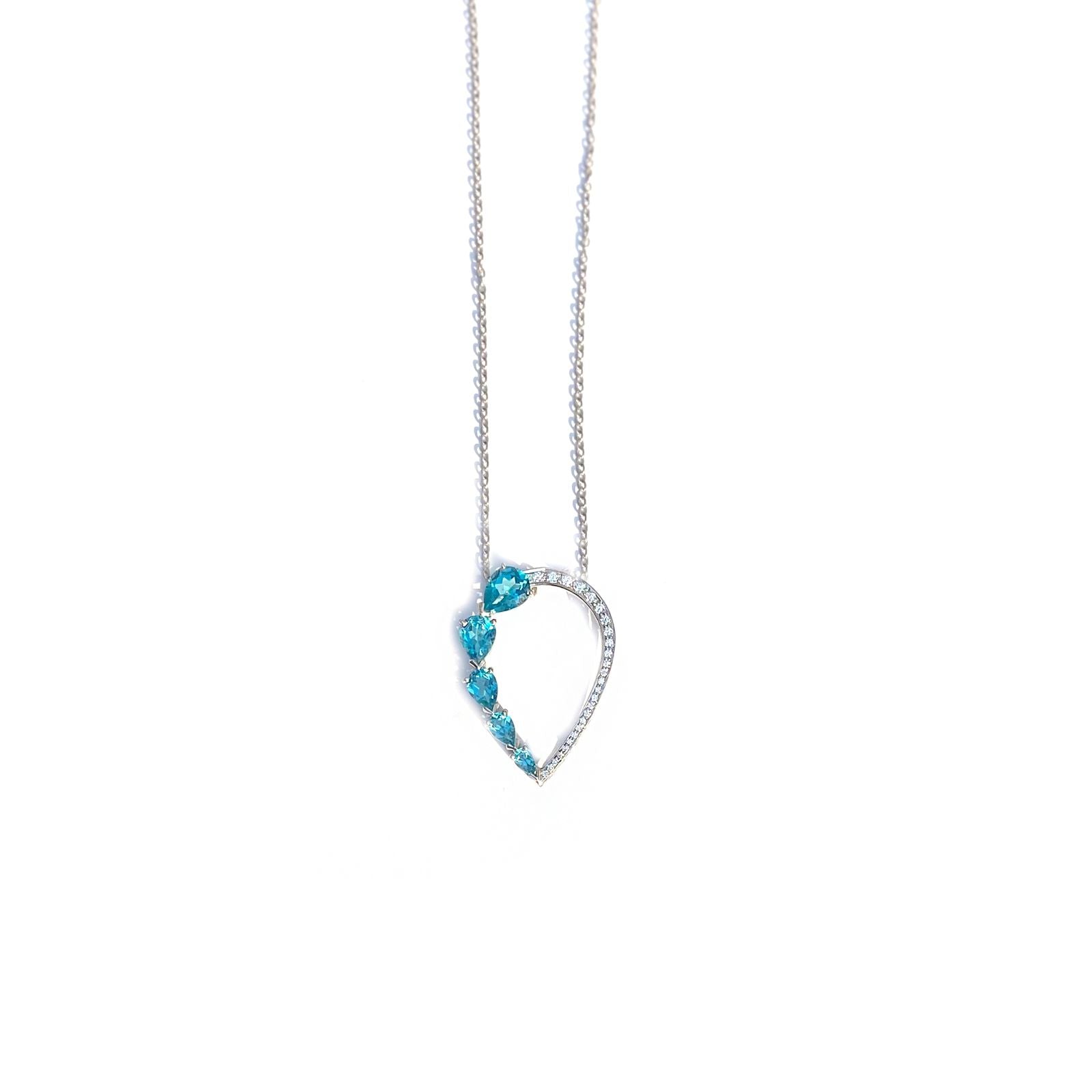 Sterling Silver Teardrop Necklace with Lab Aquamarine & CZ – Dainty Blue Stone Pendant