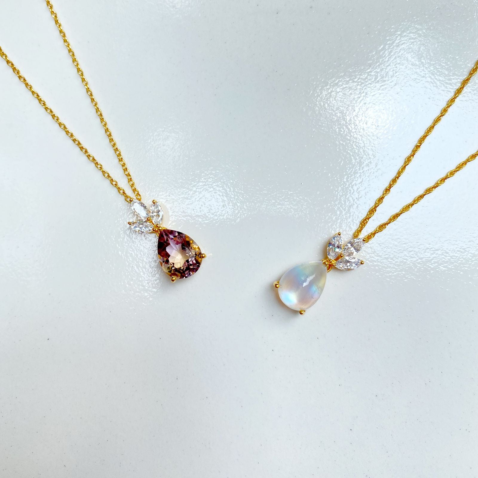 Ametrine & Opal Teardrop Pendant Necklace – CZ Accents & Gold Chain