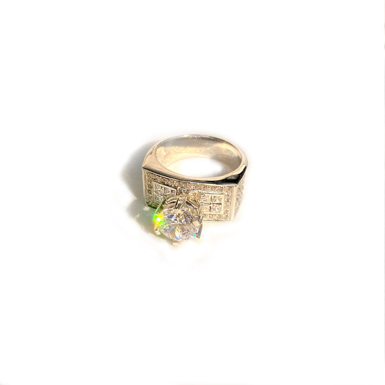 925 Sterling Silver Elegant CZ Statement Ring in Gold-Plated