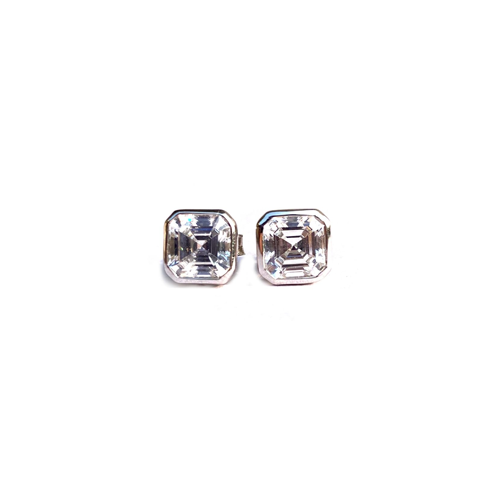 Asscher Cut CZ Stud Earrings – Elegant Square Cubic Zirconia Studs in Silver Setting
