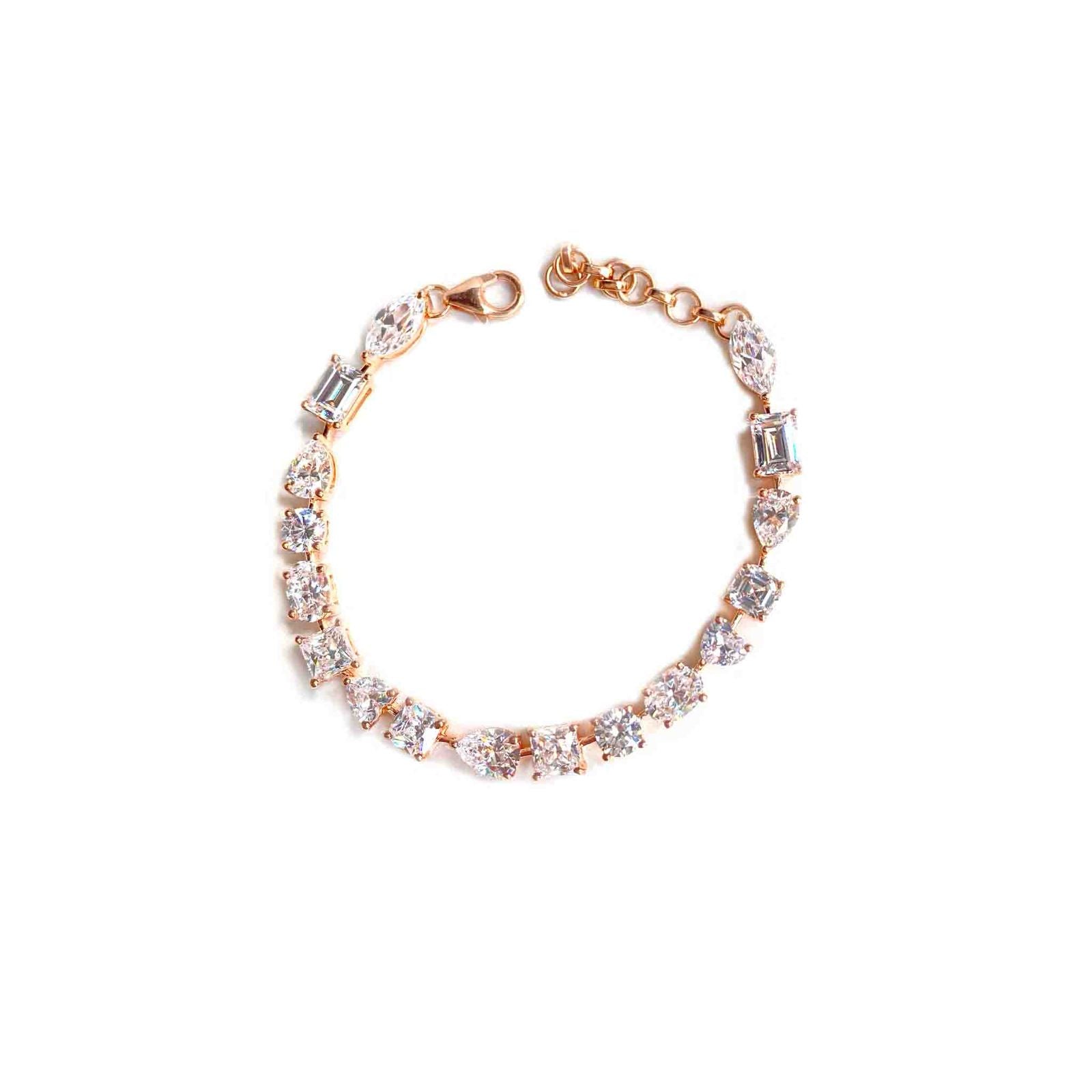 925 sterling silver CZ Tennis Bracelet – Multi-Cut Cubic Zirconia in Rose Gold Finish