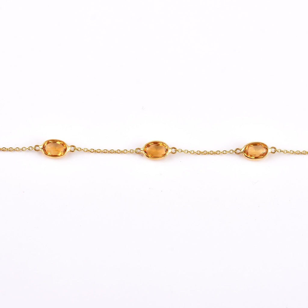 Citrine Oval Gemstone Bracelet – 925 Sterling Silver Dainty Chain Bracelet