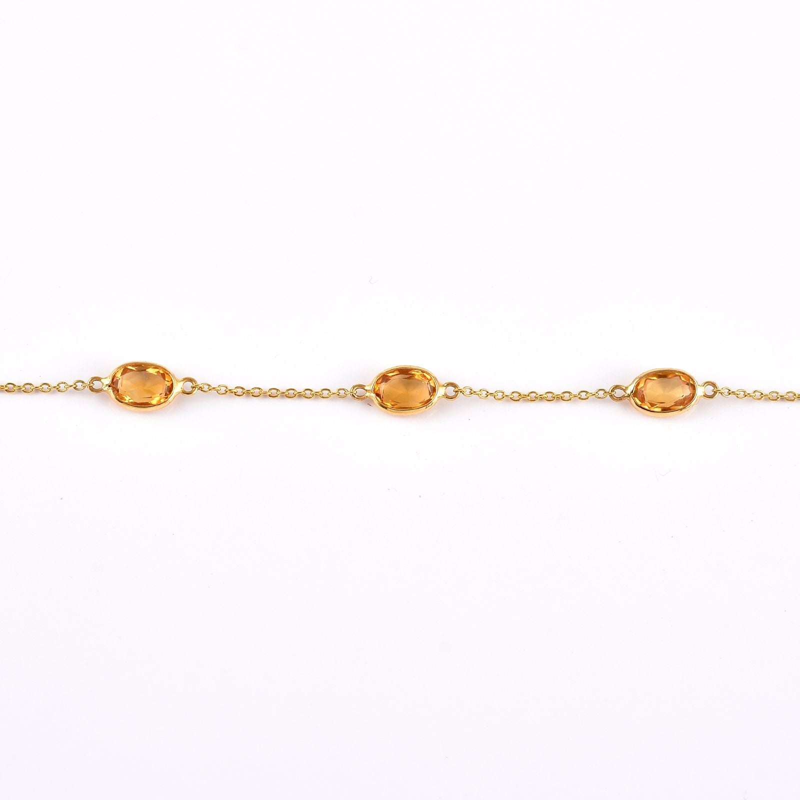 Citrine Oval Gemstone Bracelet – 925 Sterling Silver Dainty Chain Bracelet