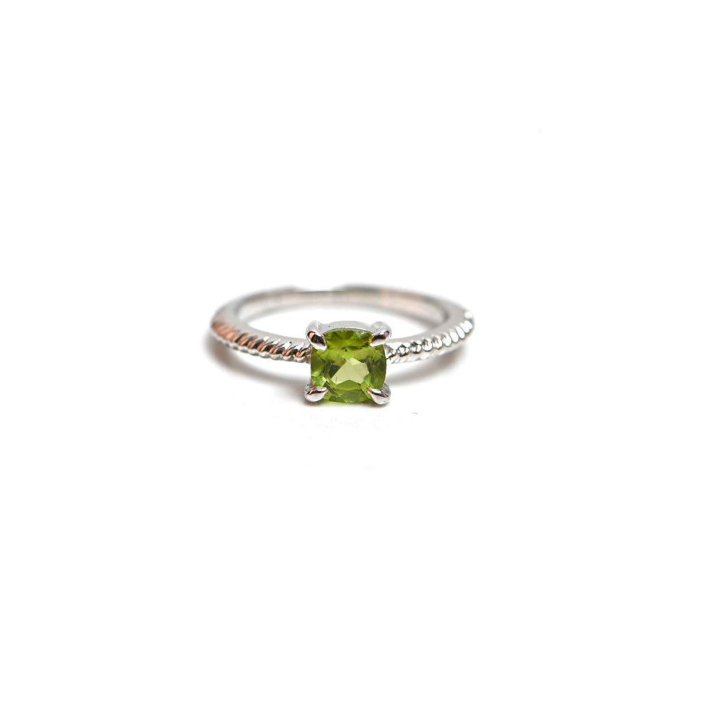 925 Sterling Silver Ring with 7mm Cushion-Cut Peridot Stone