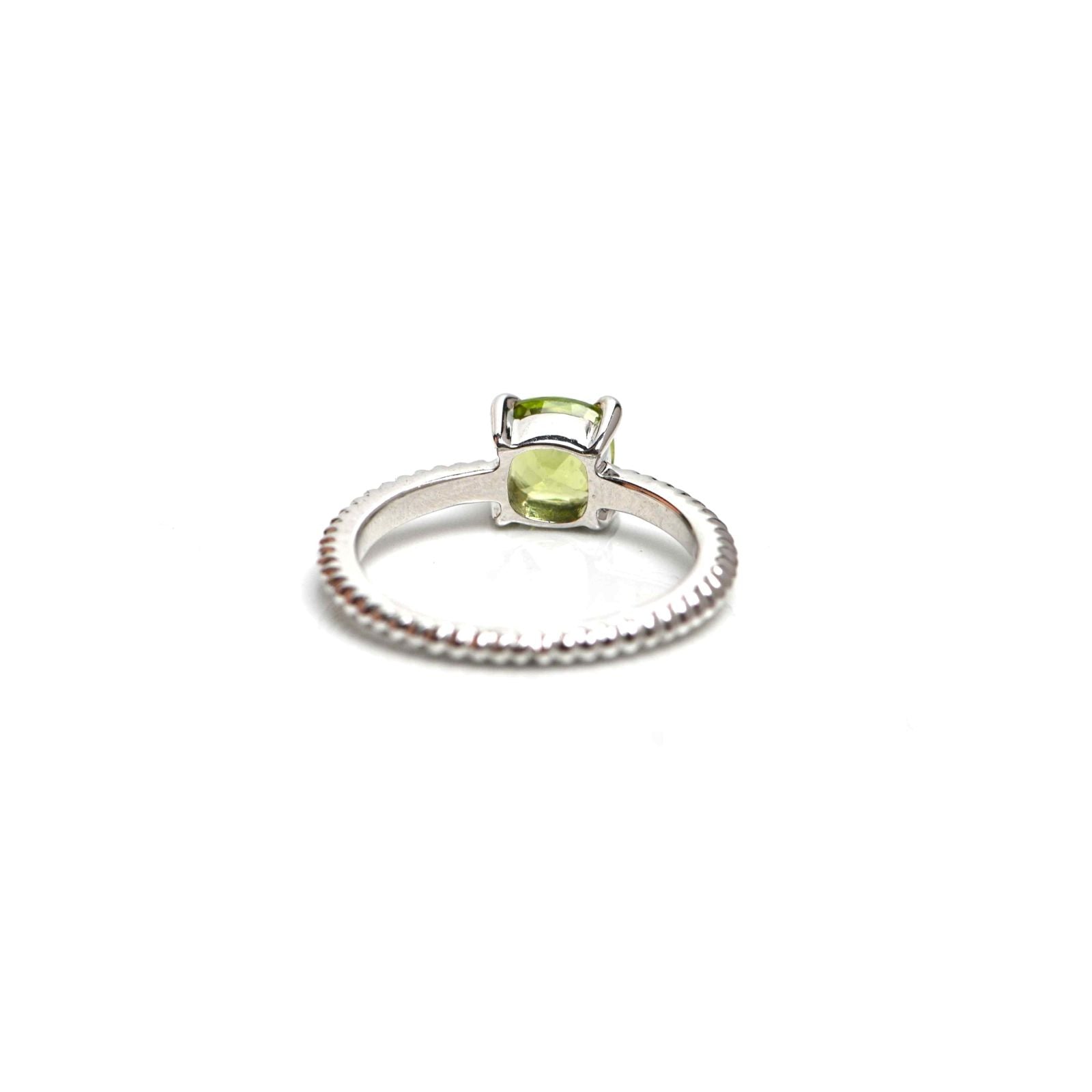 925 Sterling Silver Ring with 7mm Cushion-Cut Peridot Stone