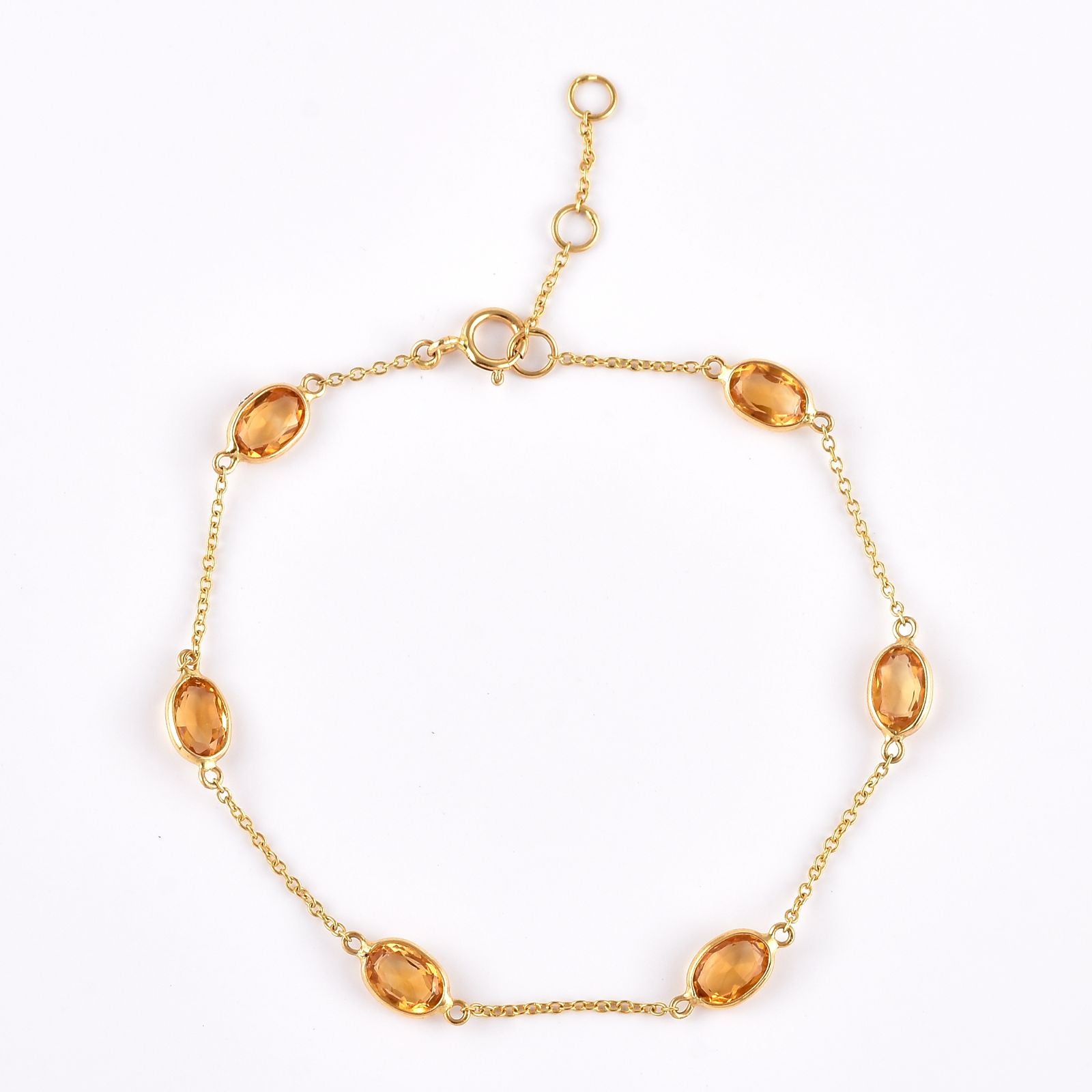 Citrine Oval Gemstone Bracelet – 925 Sterling Silver Dainty Chain Bracelet