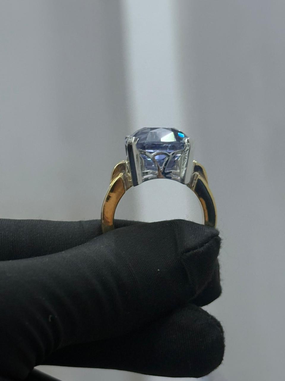 925 Silver & Brass Cushion Cut Imitation Stone Ring with Prong Setting – 30 Gram Minimal Ring