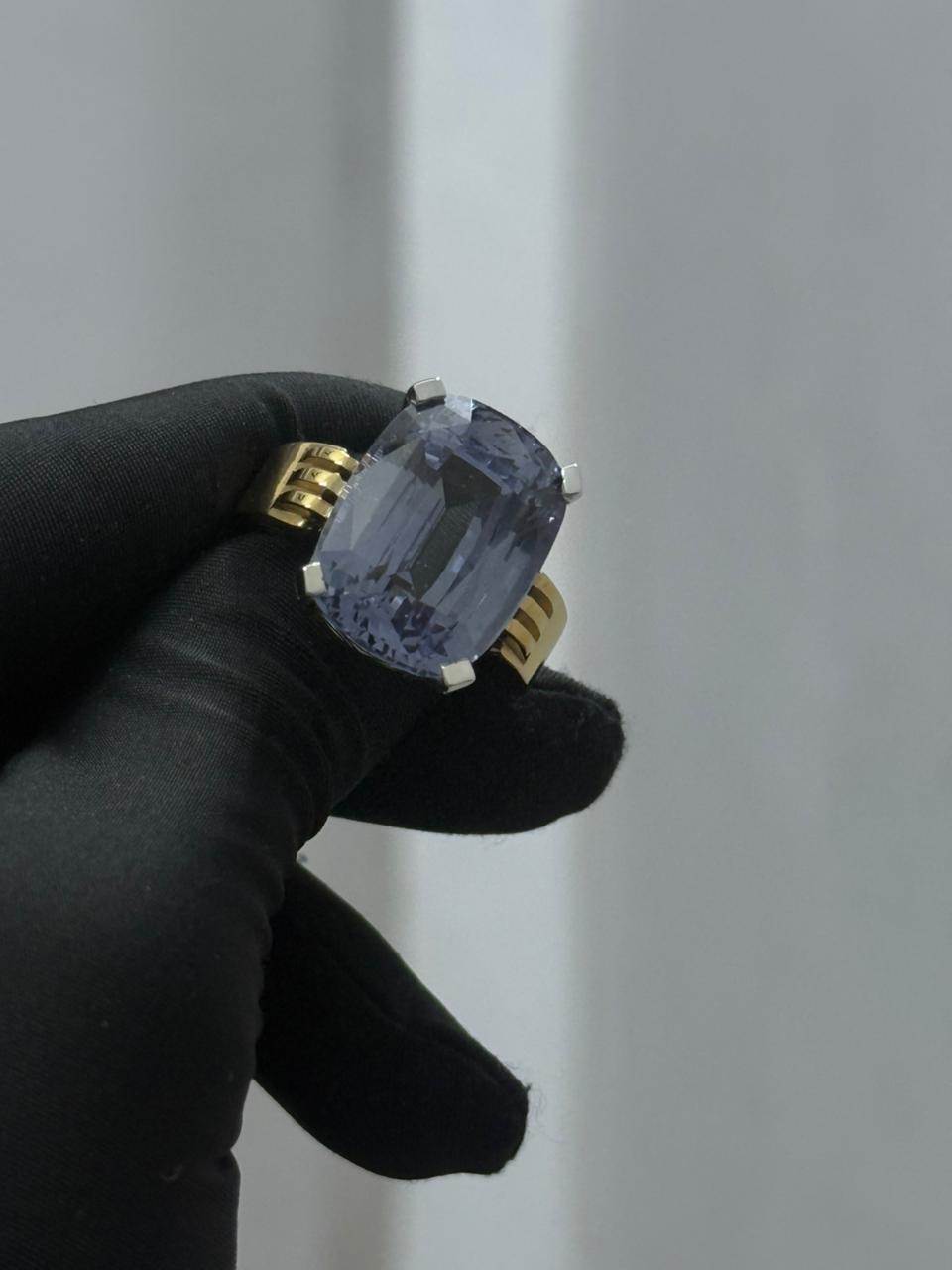 925 Silver & Brass Cushion Cut Imitation Stone Ring with Prong Setting – 30 Gram Minimal Ring