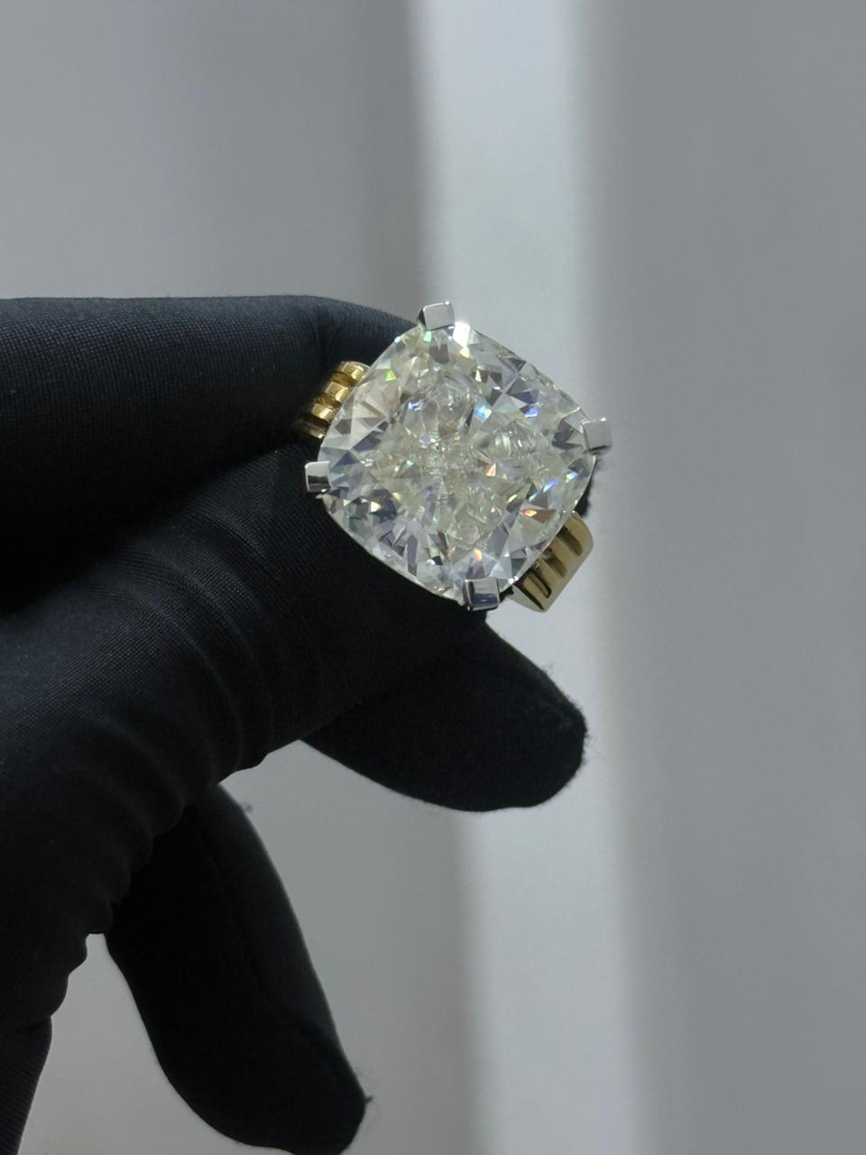 925 Silver & Brass Cushion Cut Moissanite Ring with Prong Setting – 30 Gram Statement Jewelry