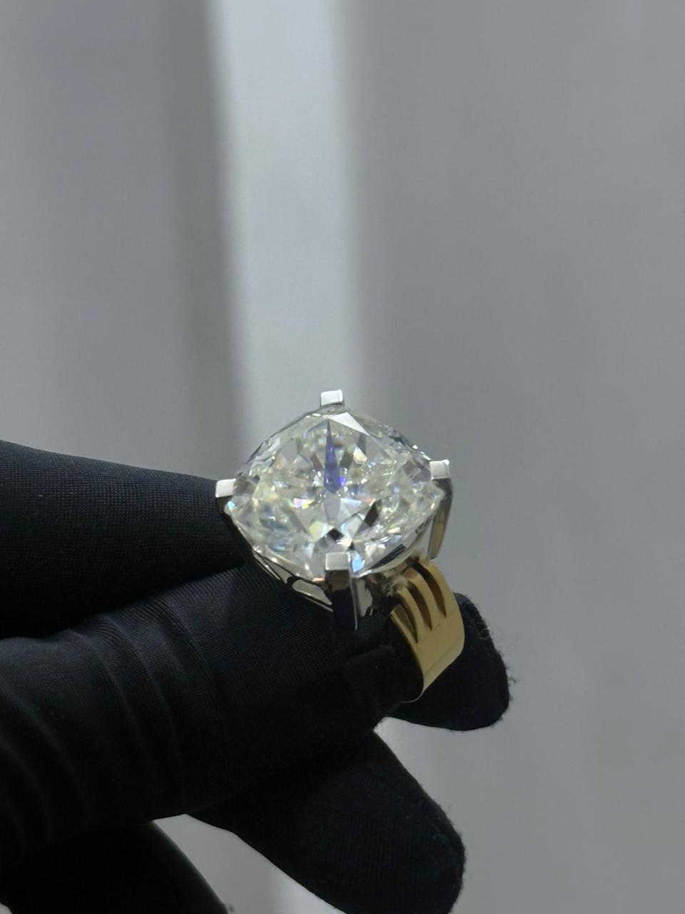 925 Silver & Brass Cushion Cut Moissanite Ring with Prong Setting – 30 Gram Statement Jewelry