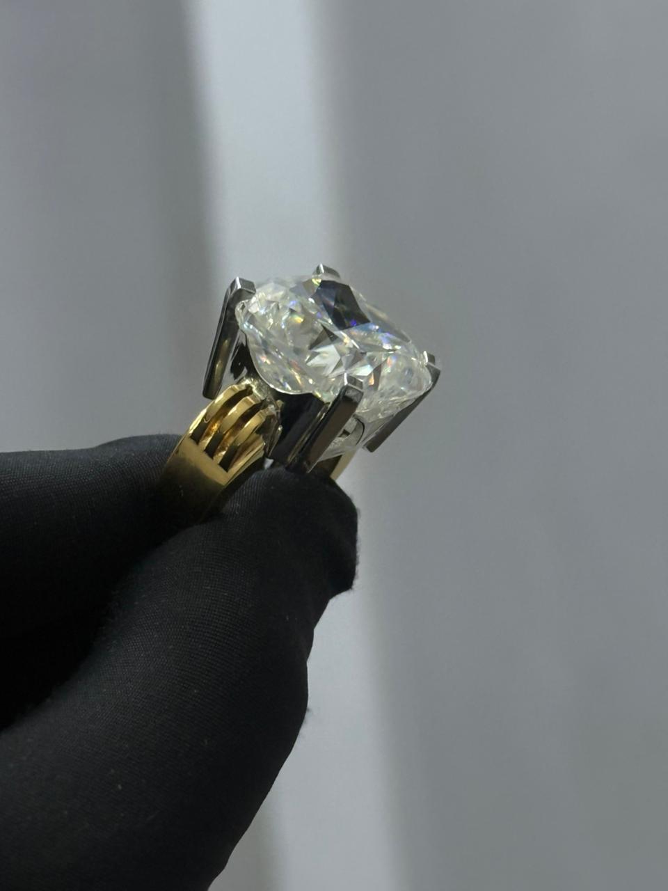 925 Silver & Brass Cushion Cut Moissanite Ring with Prong Setting – 30 Gram Statement Jewelry