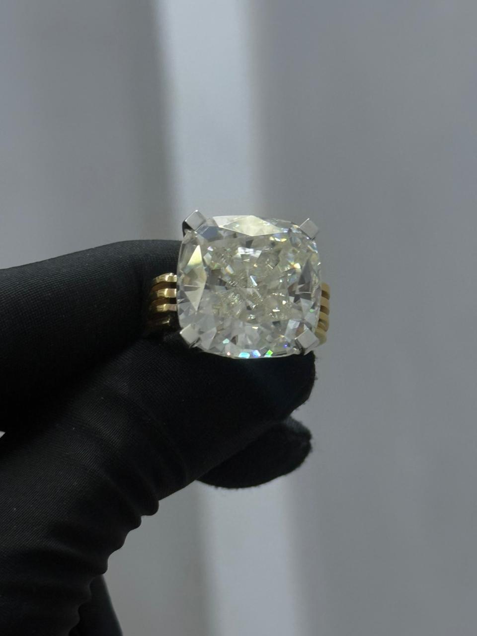 925 Silver & Brass Cushion Cut Moissanite Ring with Prong Setting – 30 Gram Statement Jewelry