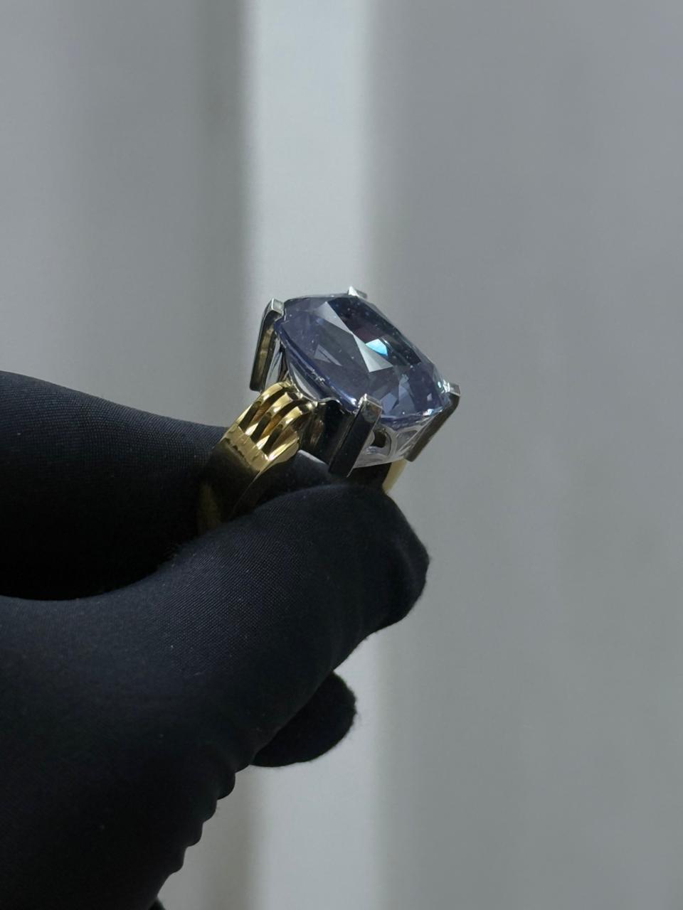 925 Silver & Brass Cushion Cut Imitation Stone Ring with Prong Setting – 30 Gram Minimal Ring