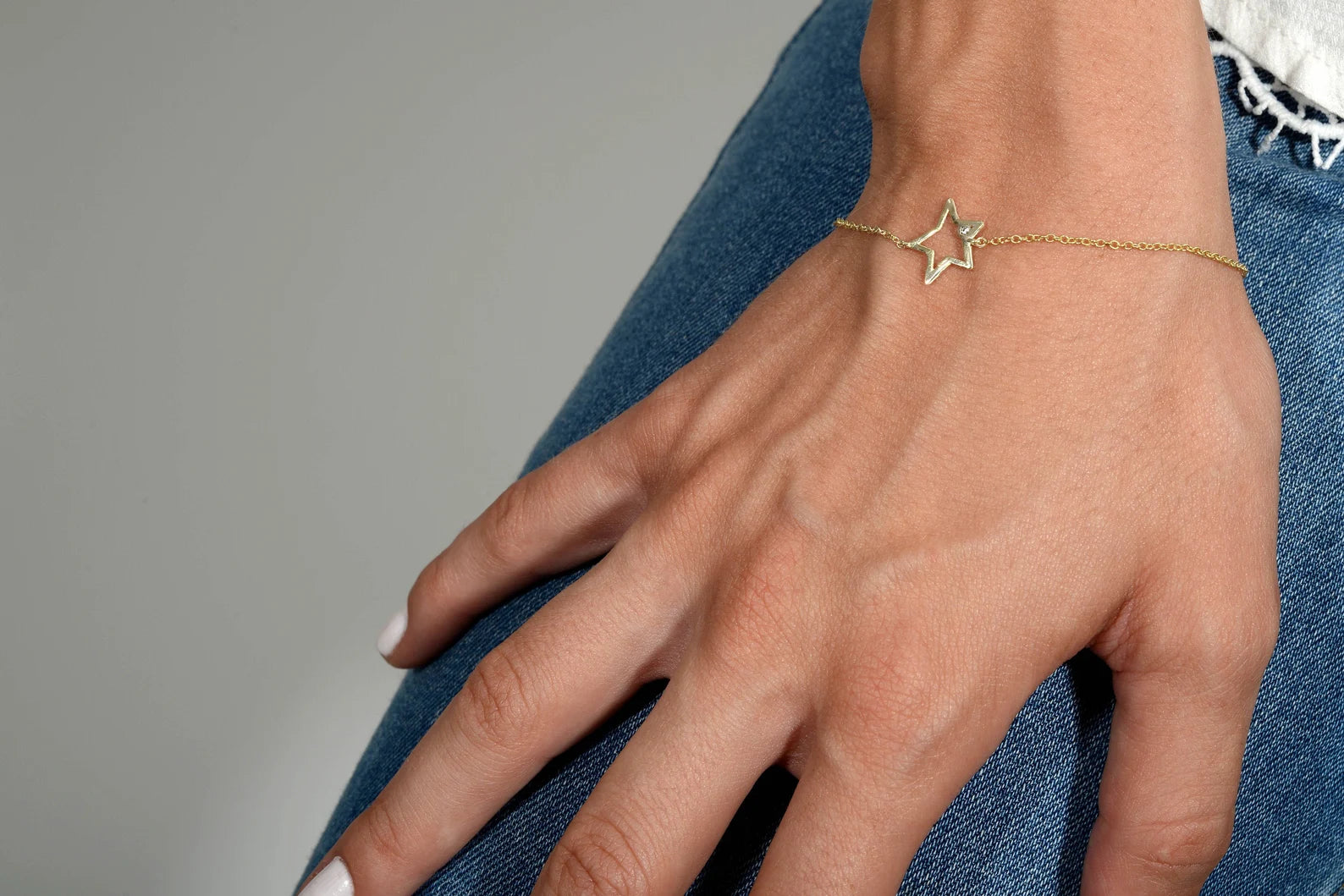 14k Solid Gold Diamond Crescent Moon Bracelet: Dainty Celestial Jewelry