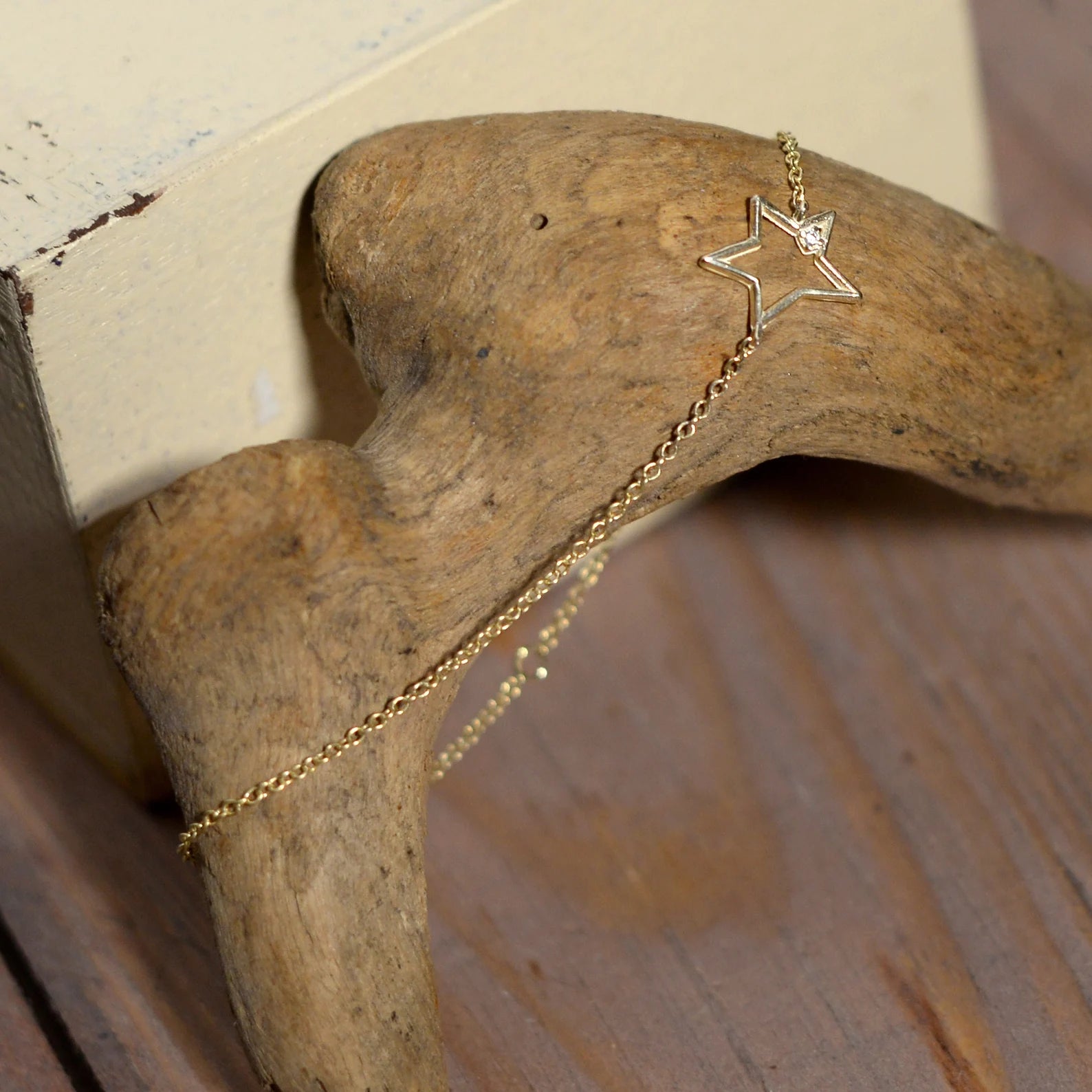 14k Solid Gold Diamond Crescent Moon Bracelet: Dainty Celestial Jewelry