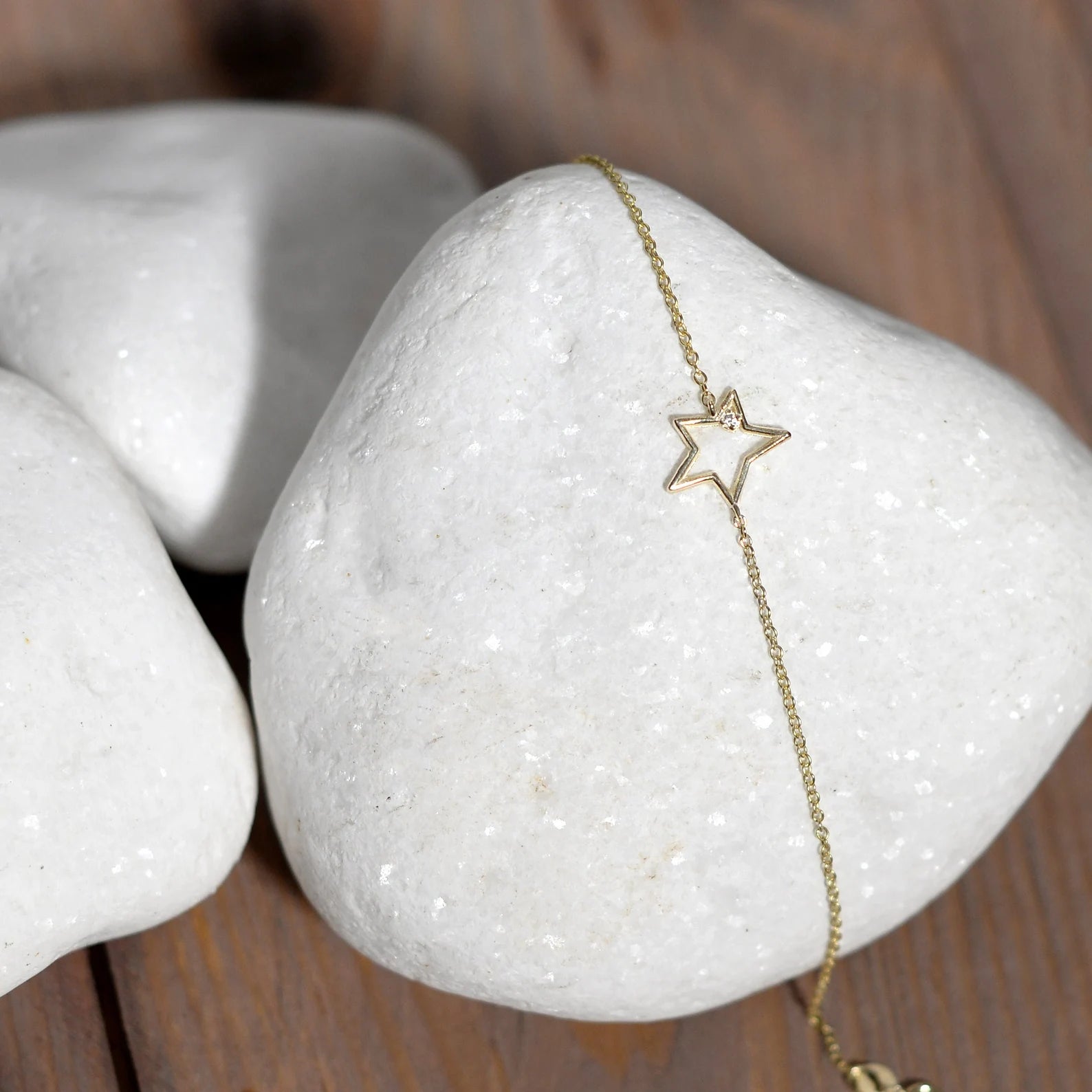 14k Solid Gold Diamond Crescent Moon Bracelet: Dainty Celestial Jewelry