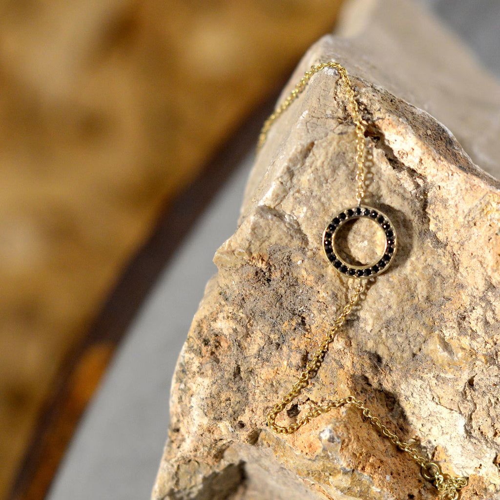 Gold Circle Bracelet: Black Diamond Eternity Friendship Bracelet