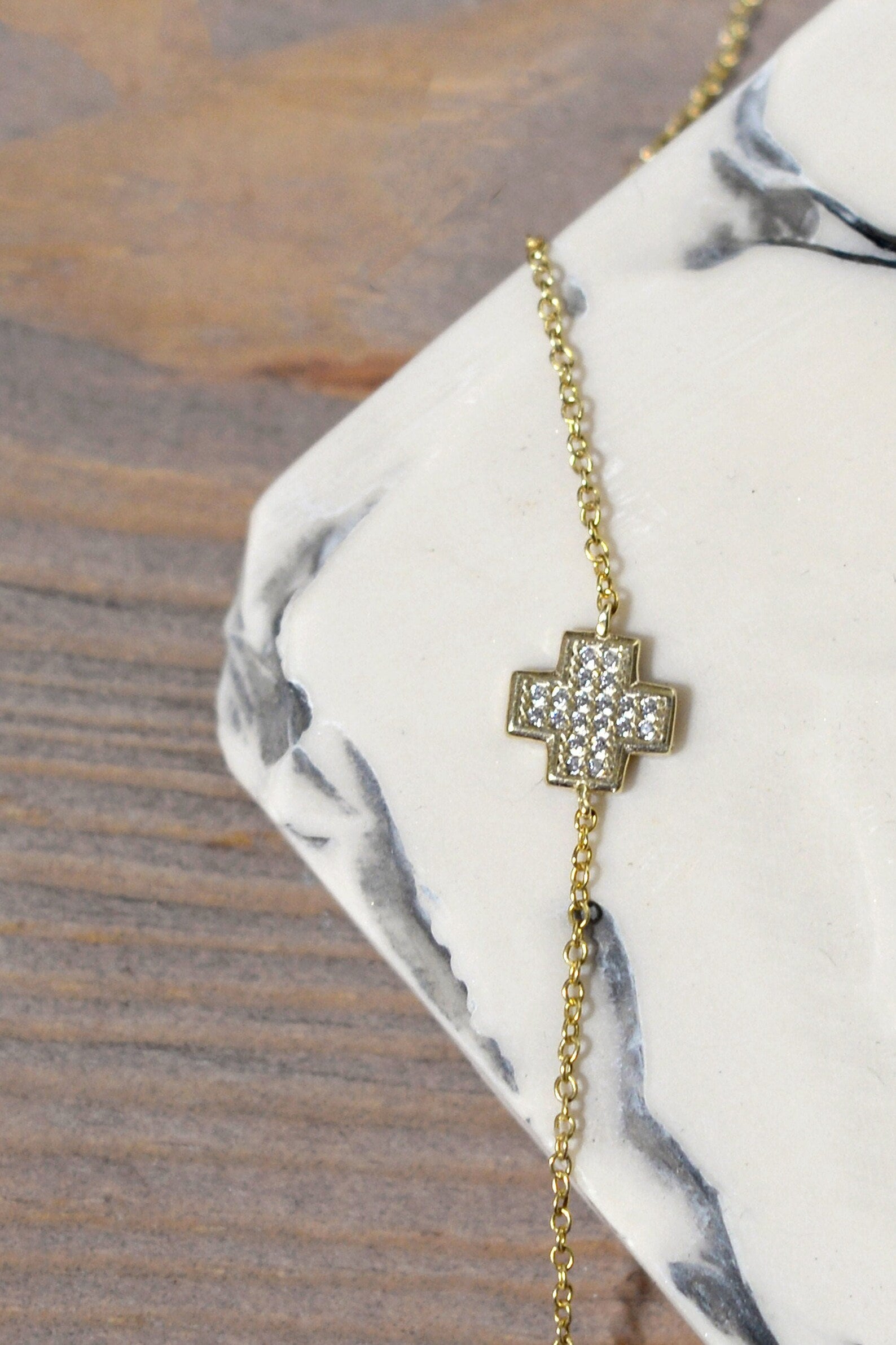 Solid Gold Diamond Cross Bracelet: Delicate Religious Jewelry
