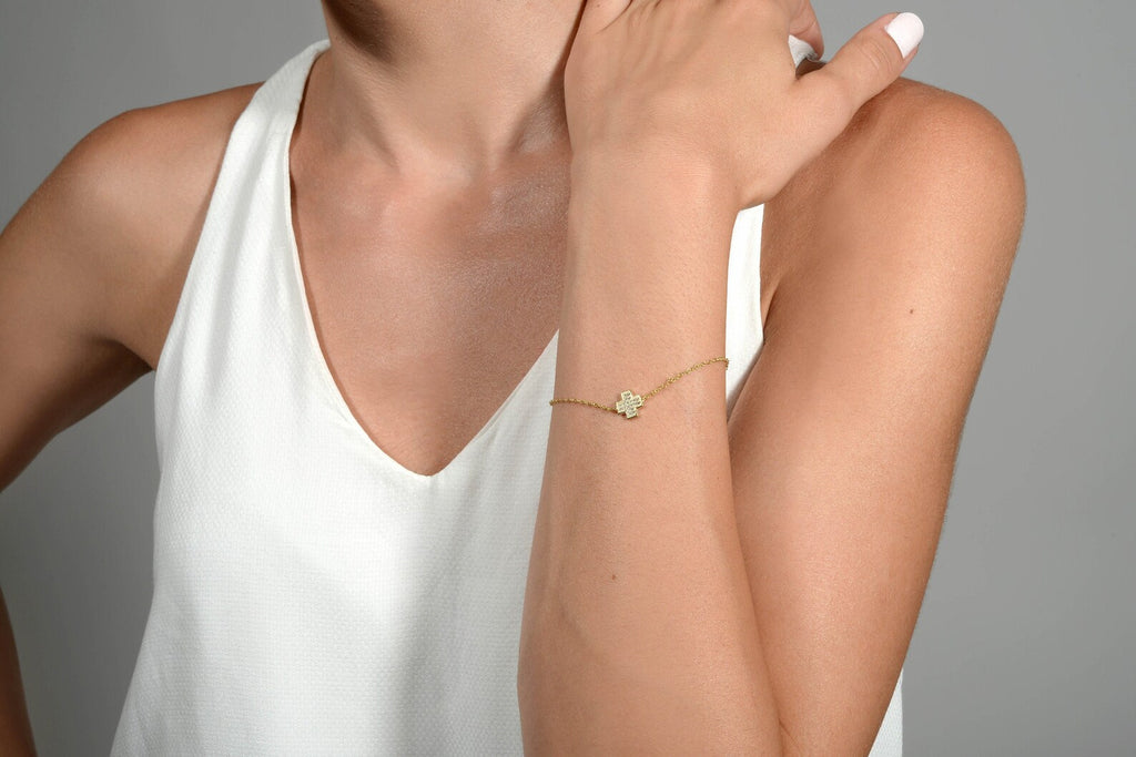 Solid Gold Diamond Cross Bracelet: Delicate Religious Jewelry