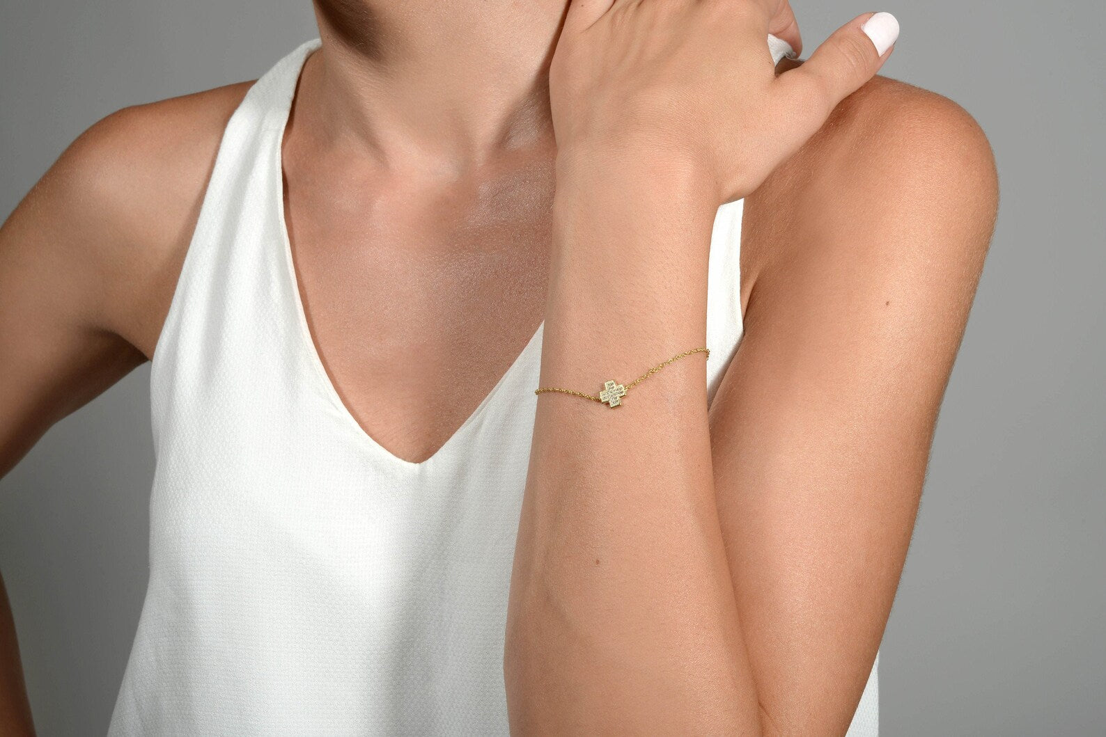 Solid Gold Diamond Cross Bracelet: Delicate Religious Jewelry