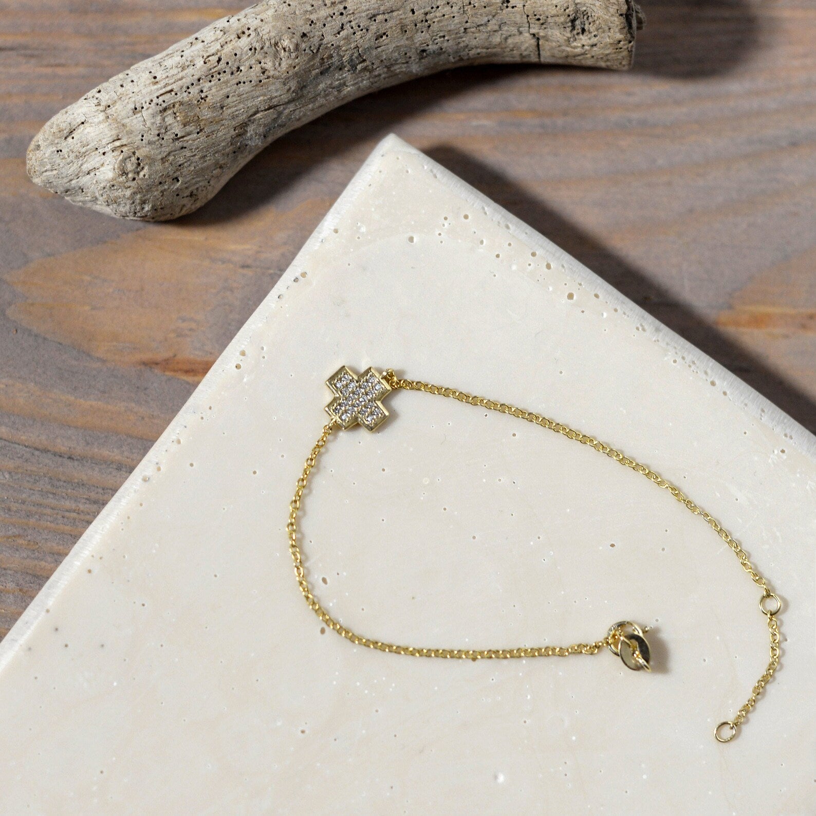 Solid Gold Diamond Cross Bracelet: Delicate Religious Jewelry