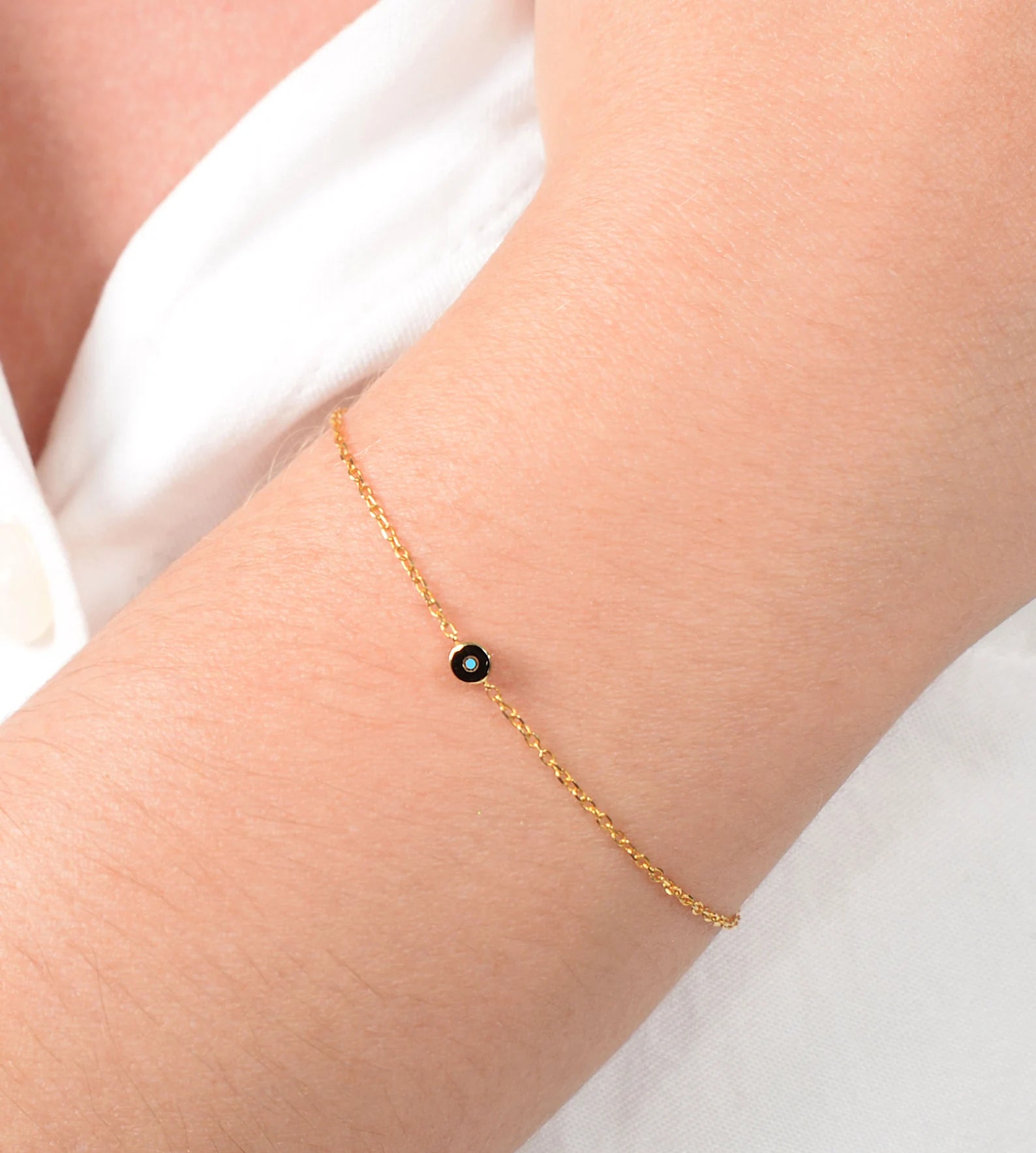 14K Solid Gold Evil Eye Bracelet: Double Sided Charm Bracelet