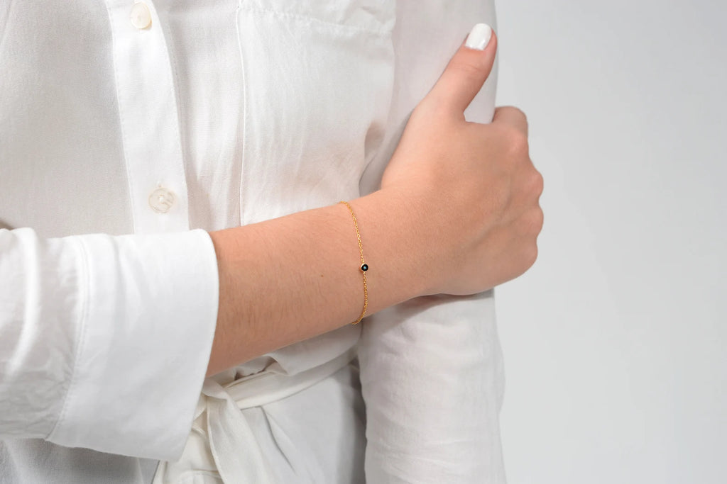 14K Solid Gold Evil Eye Bracelet: Double Sided Charm Bracelet