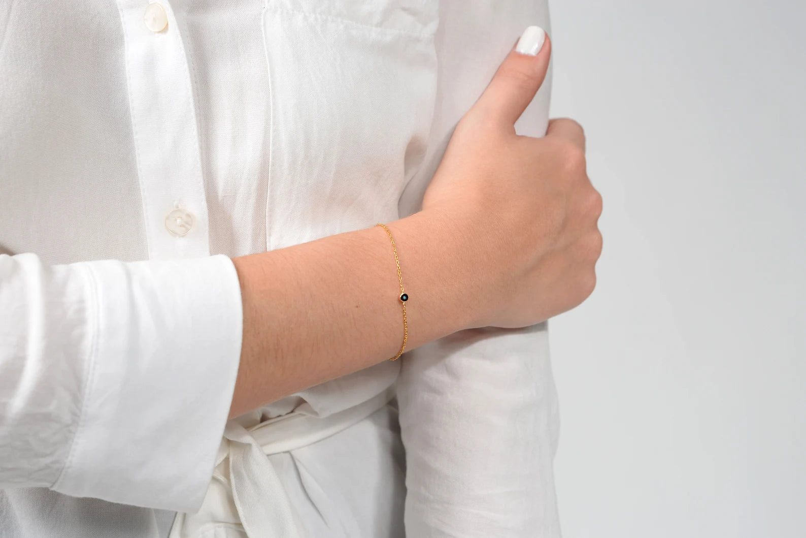 14K Solid Gold Evil Eye Bracelet: Double Sided Charm Bracelet