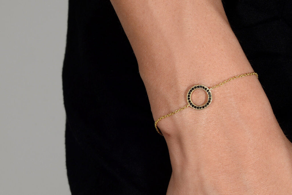 Gold Circle Bracelet: Black Diamond Eternity Friendship Bracelet