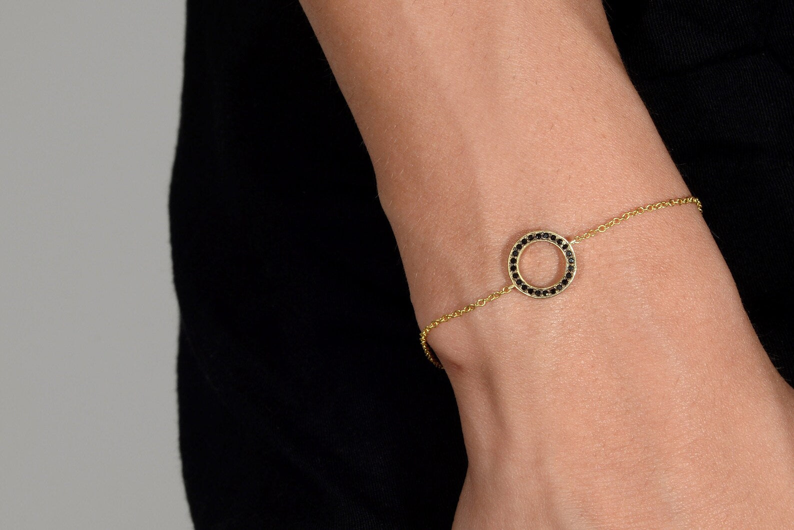 Yellow Gold Circle Bracelet: Black Diamond Eternity Friendship Bracelet