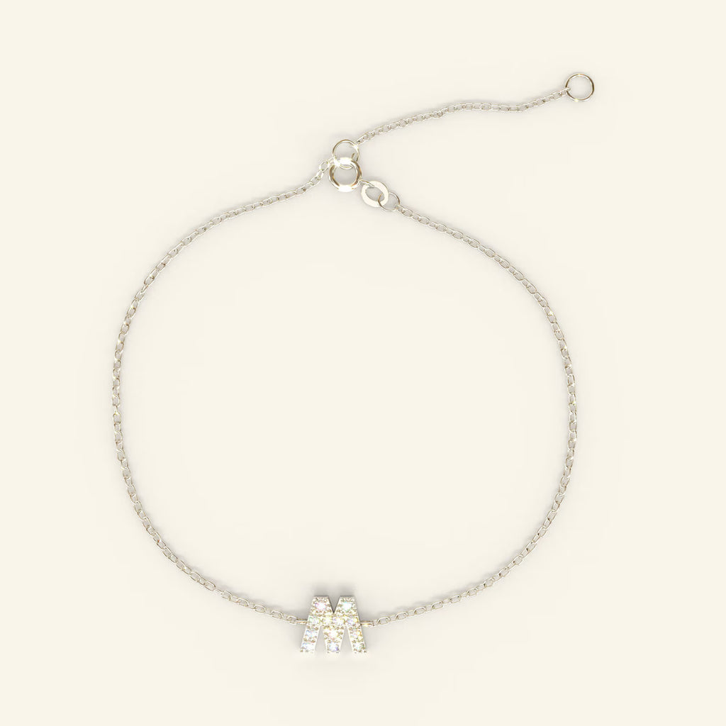Solid Gold Diamond Initial Bracelet: Personalized Letter Jewelry