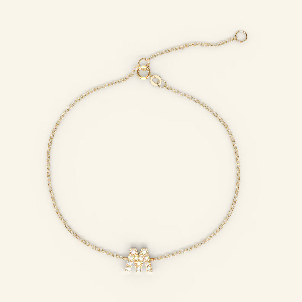 Solid Gold Diamond Initial Bracelet: Personalized Letter Jewelry