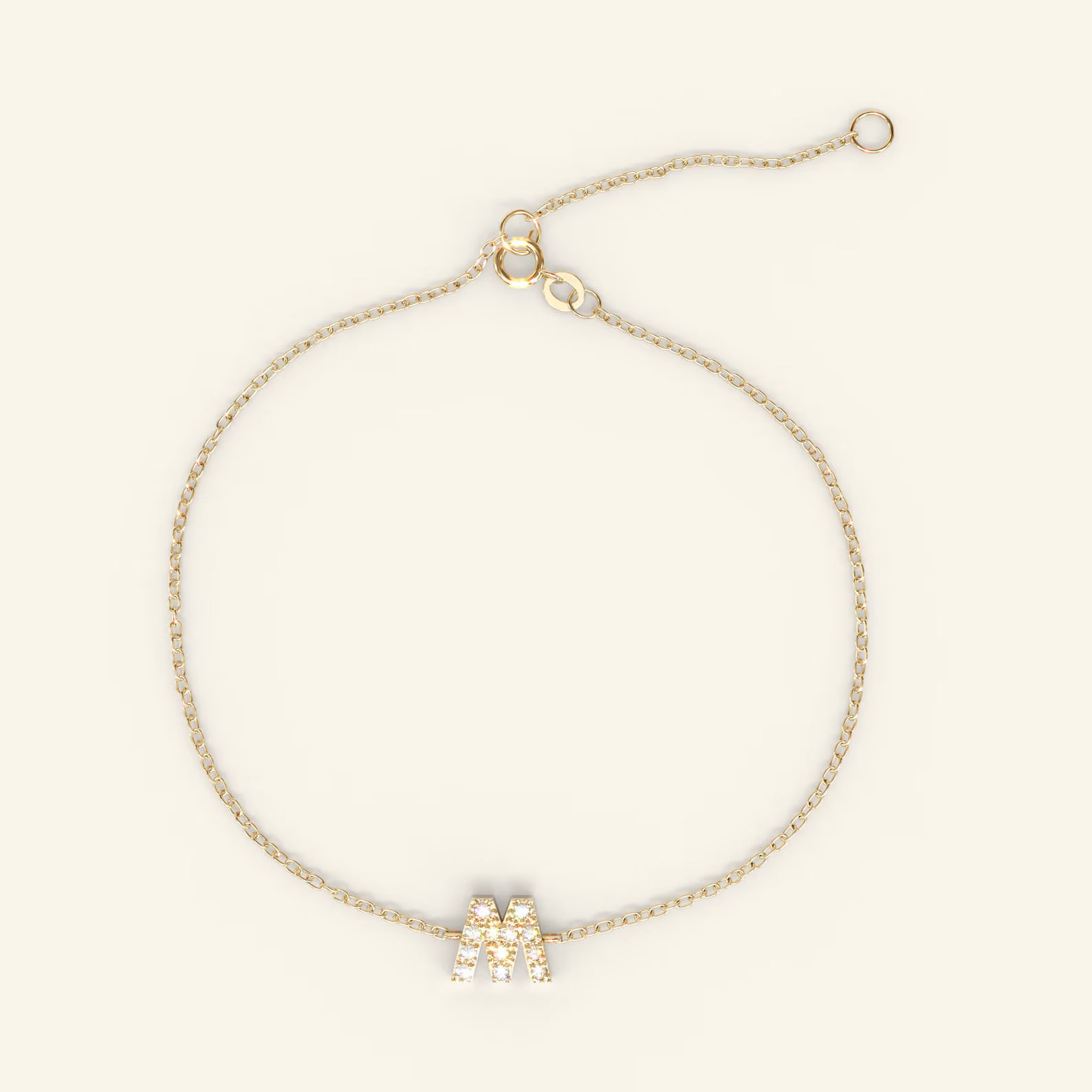 Solid Gold Diamond Initial Bracelet: Personalized Letter Jewelry