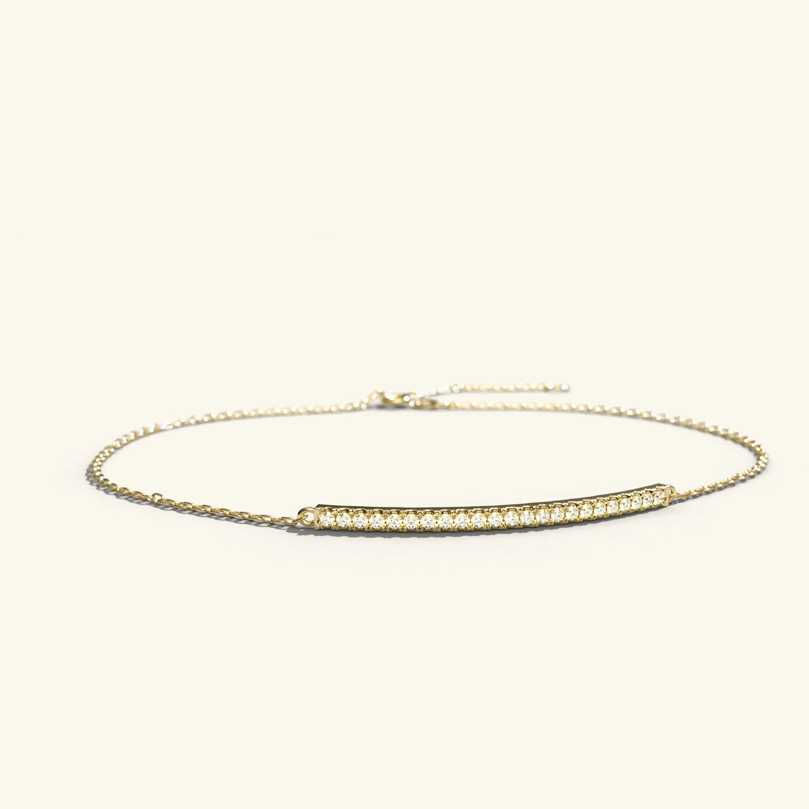 Solid Gold Pave Diamond Bar Bracelet: Minimalist Fine Jewelry