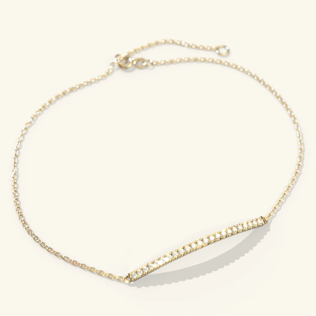 Solid Gold Pave Diamond Bar Bracelet: Minimalist Fine Jewelry