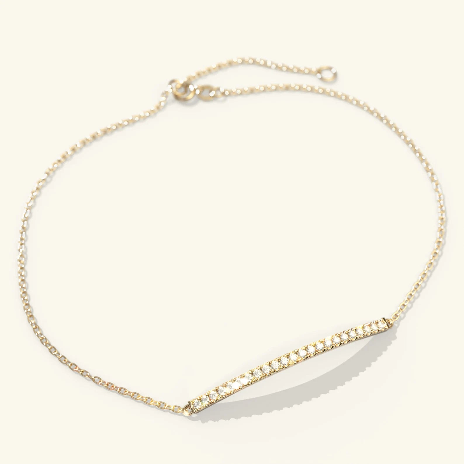 Solid Gold Pave Diamond Bar Bracelet: Minimalist Fine Jewelry