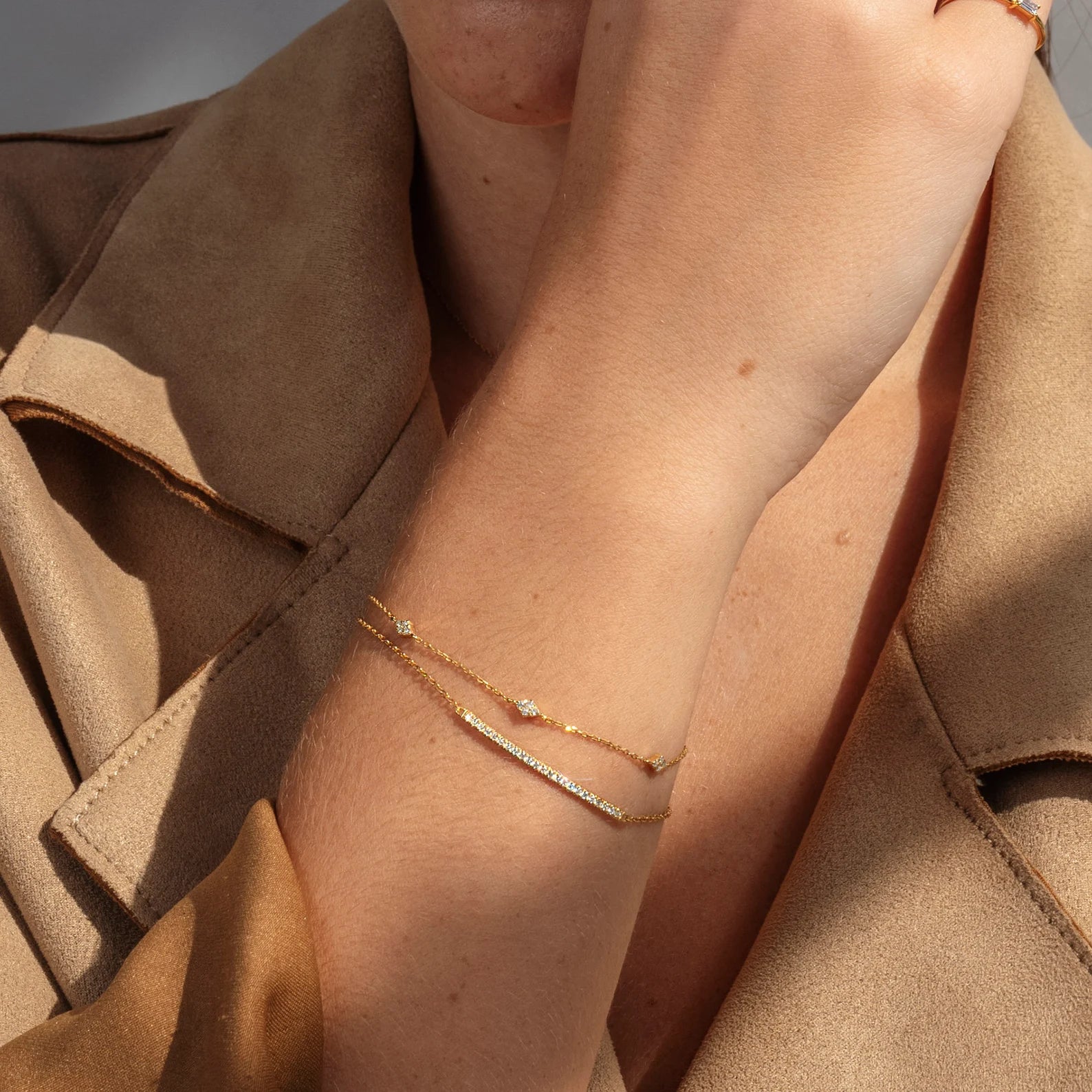 Solid Gold Pave Diamond Bar Bracelet: Minimalist Fine Jewelry