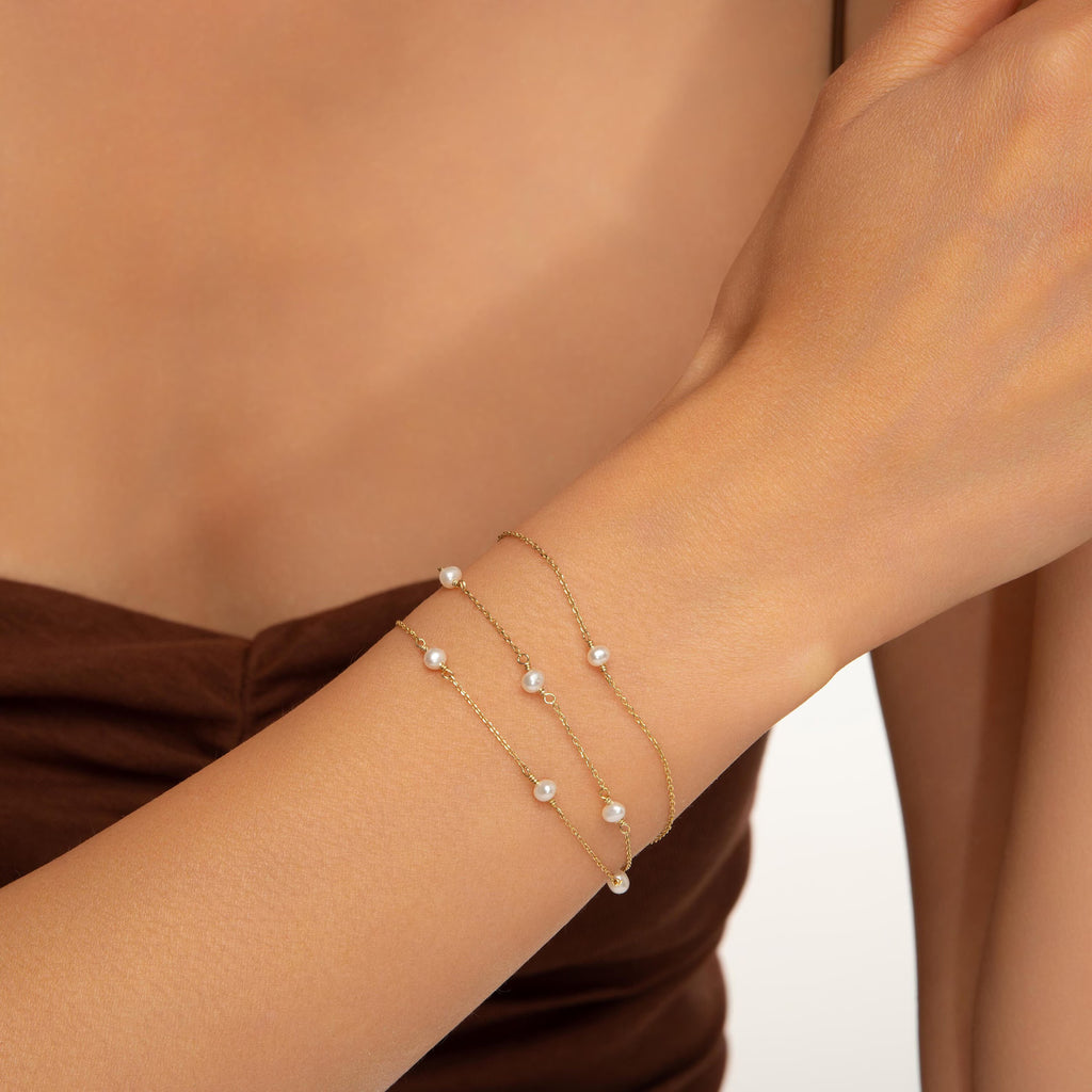 Solid Gold Pearl Bracelet: Dainty Freshwater Pearl Beads