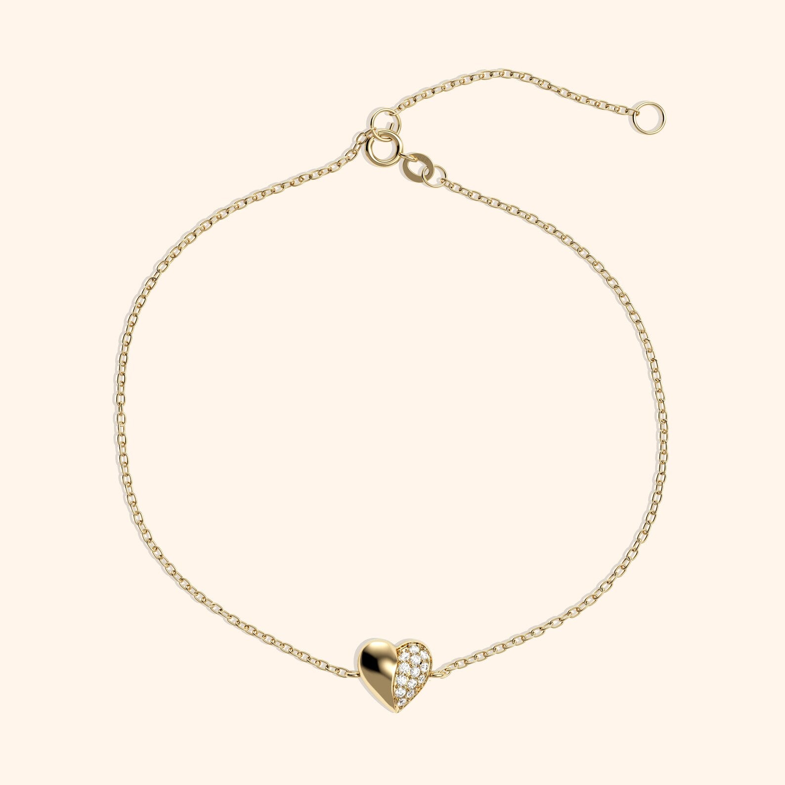 Solid Gold Diamond Heart Bracelet: Dainty Adjustable Jewelry