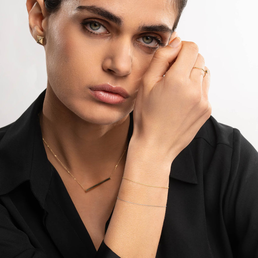 Solid Gold Chain Bracelet: Minimalist Cable Link, Adjustable