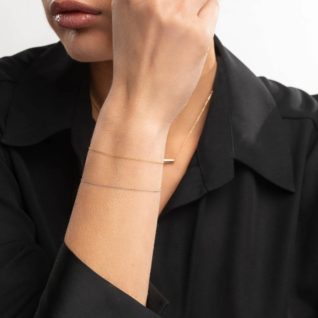 Solid Gold Chain Bracelet: Minimalist Cable Link, Adjustable